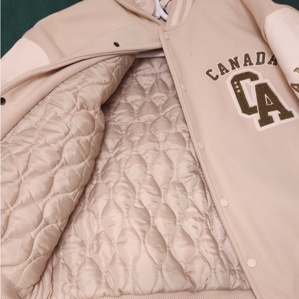 a.n.a Beige Varsity Jacket with Quilted Interior